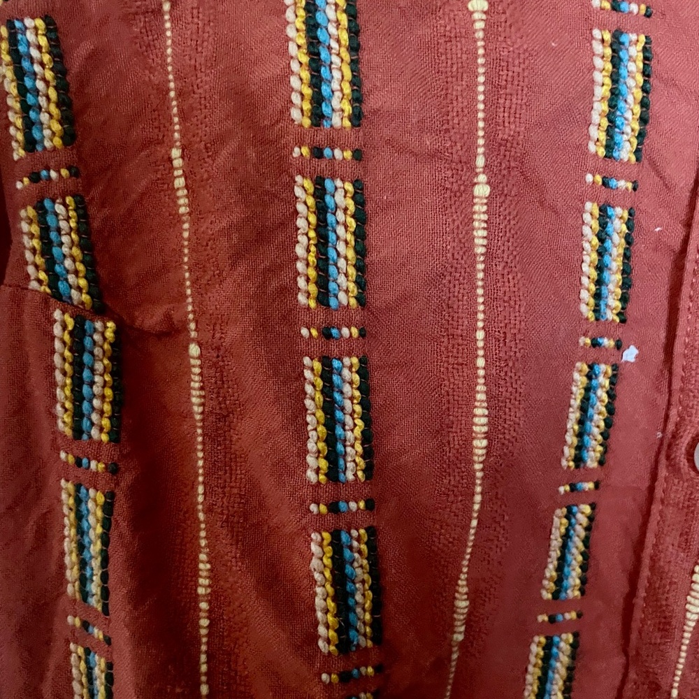 Anthropologie | Pilcro Bella Femme Orange Striped Embroidered Button Down Shirt - Picture 14 of 14